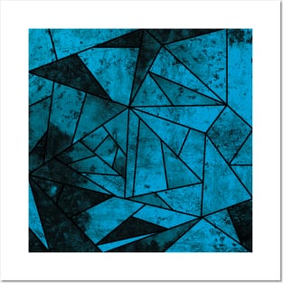 Aqua Blue and Black Geometric Pattern Posters and Art